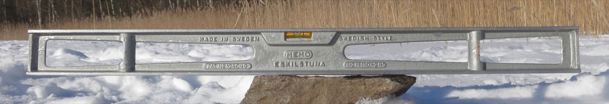 A mid-20th century aluminum spirit level by MEMO Metallmodeller AB Eskilstuna Sweden
